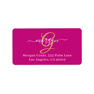 Étiquette Large Gold Monogram, White Script Name, Fuchsia