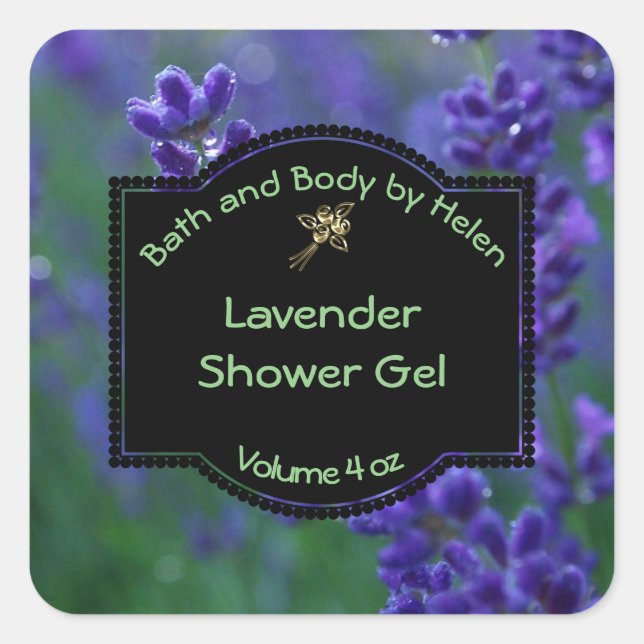 Étiquette Lavender Soap - carré avec cadre noir (Devant)