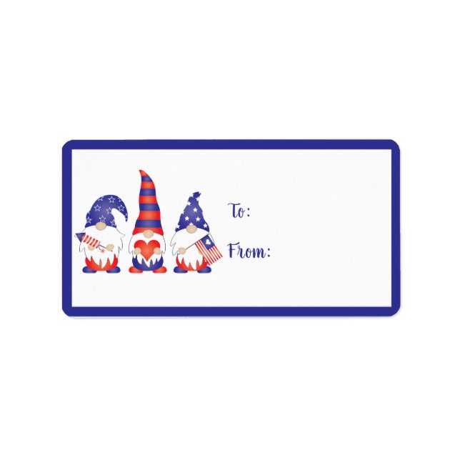 Étiquette Le 4 Juillet Gnomes Rouge Blanc Bleu (Devant)