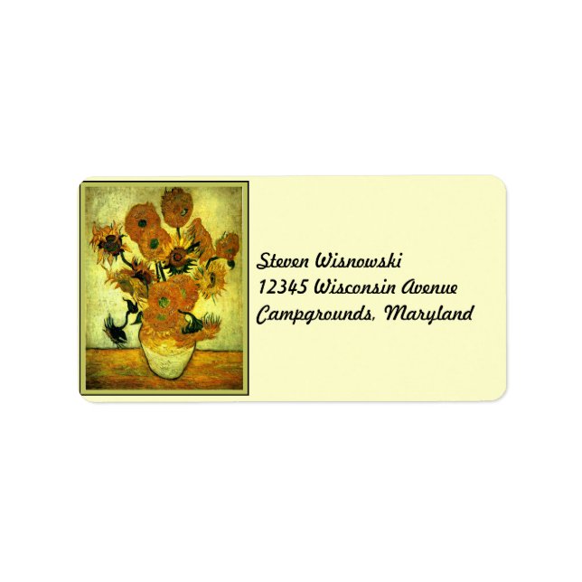 Étiquette Les tournesols de Van Gogh, peinture populaire, (Devant)