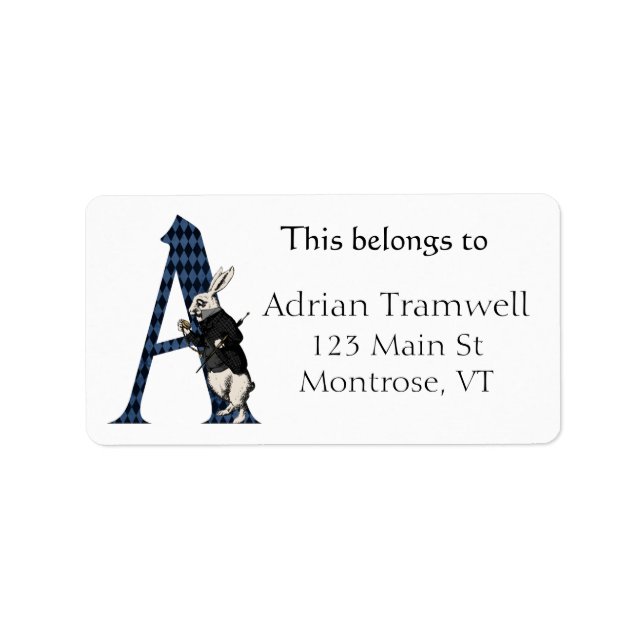 Étiquette Lettre lapin blanc Wonderland A Plaque (Devant)