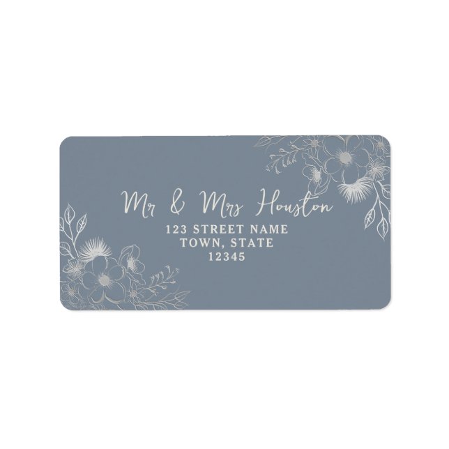 Étiquette Libellé d'adresse de retour Floral Dusty Blue (Devant)