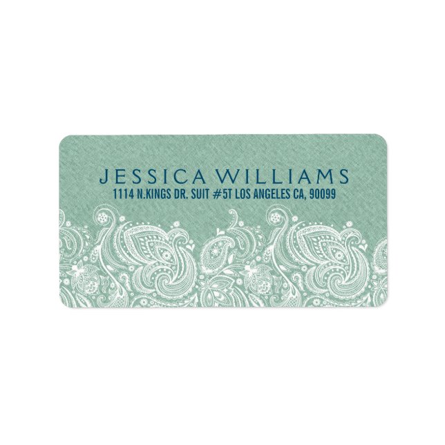 Étiquette Ligne Faux Vert Mint Blanc Paisley Lace (Devant)