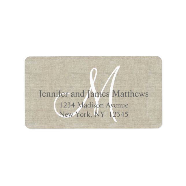 Étiquette Lin rustique, Monogramme gris pour Mariages (Devant)