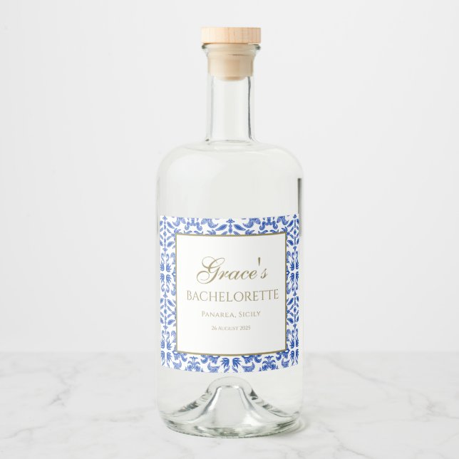 Étiquette Liqueur italien bleu et blanc Bacheloret (Devant)