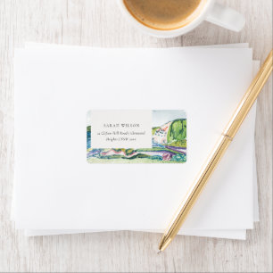 Étiquette Lively Mountain Scape Blush Aquarelle Adresse