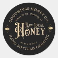 Étiquette local cru avec abeilles en noir
