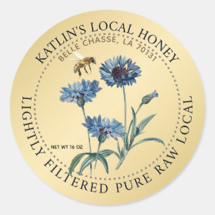 Étiquette local de miel bleu Aster Flower Honeybee