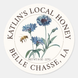 Étiquette local de miel Blue Aster Flower et abeil