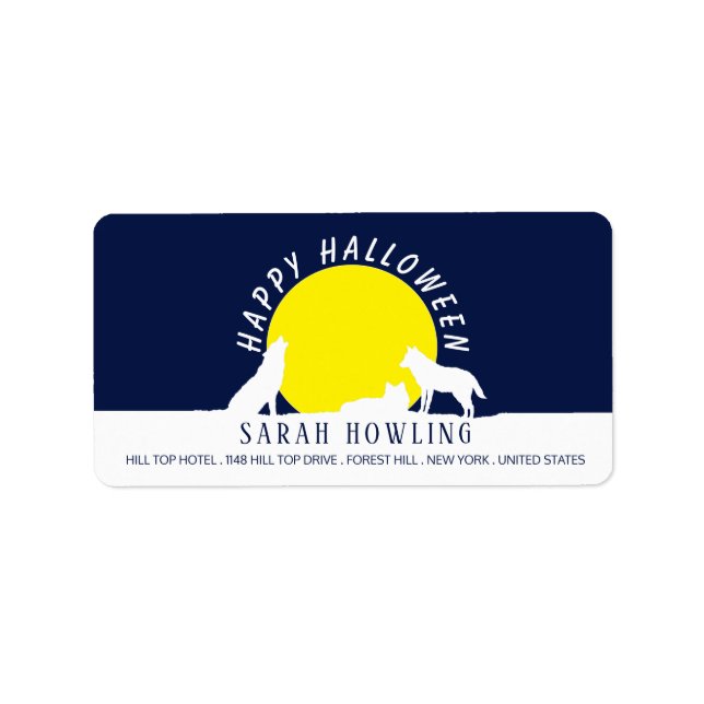Étiquette Loups au clair de lune, Bonne Halloween (Devant)
