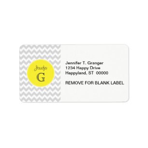 Étiquette Lt Grey Blanc Chevron rond Nom jaune Monogramme B