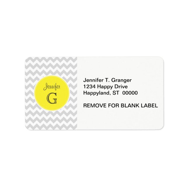 Étiquette Lt Grey Blanc Chevron rond Nom jaune Monogramme B (Devant)