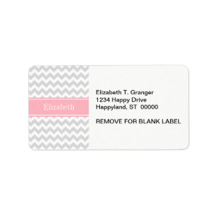 Étiquette Lt Grey White Chevron Zigzag Pink Nom Monogramme