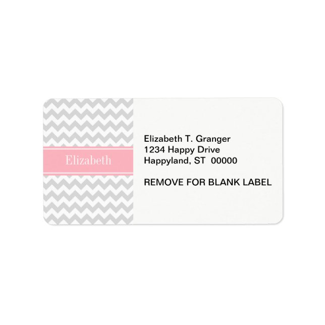 Étiquette Lt Grey White Chevron Zigzag Pink Nom Monogramme (Devant)