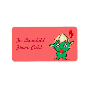 Étiquette Lutin mignon avec une fleur sur sa tête