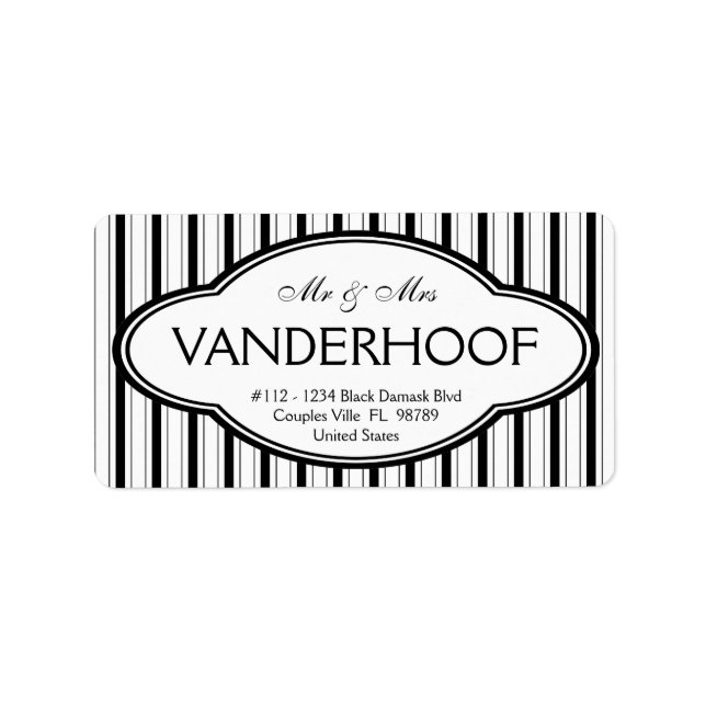 Étiquette M. et Mme Nom de famille Bold Black Mod Stripes (Devant)