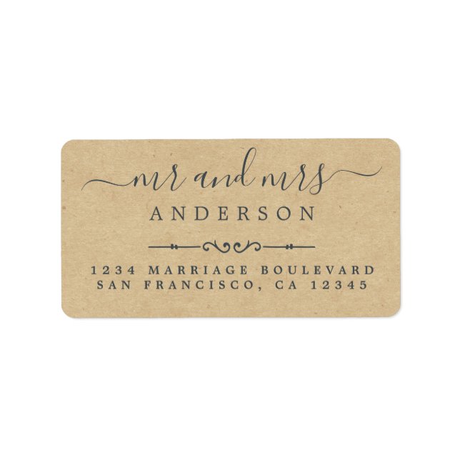 Étiquette M. Mme Script Kraft Mariage de papier Adresse de r (Devant)