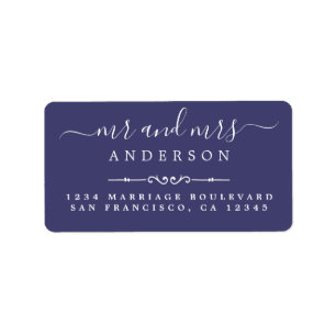 Étiquette M. Mme Script Navy Blue Mariage Adresse de retour