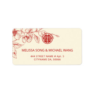 Étiquette Magnolia Mariage Chinois Crème Rouge