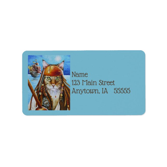 Étiquette Maine Coon Pirate Chat Jack et bateau Aquarelle Ar (Devant)