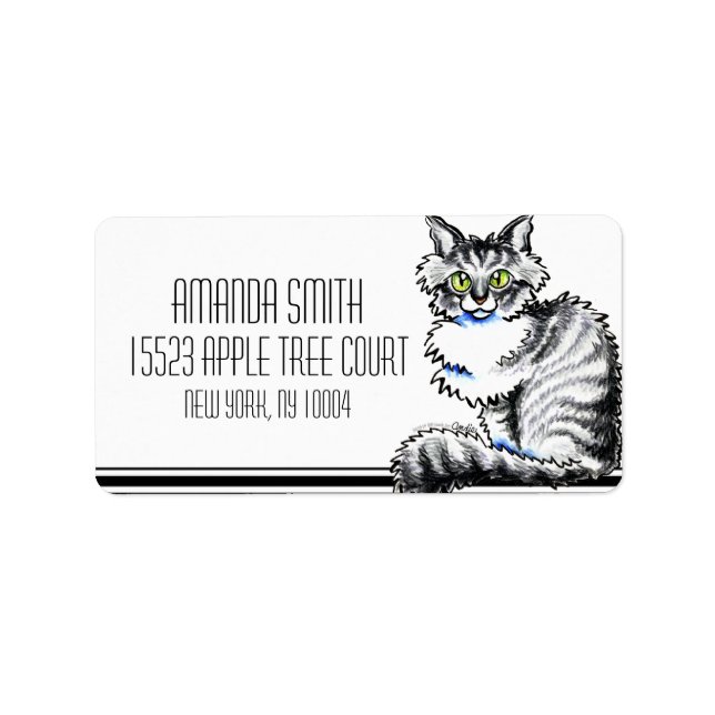 Étiquette Maine Coon Tabby Cat Off-Leash Art™ Tuxedo (Devant)