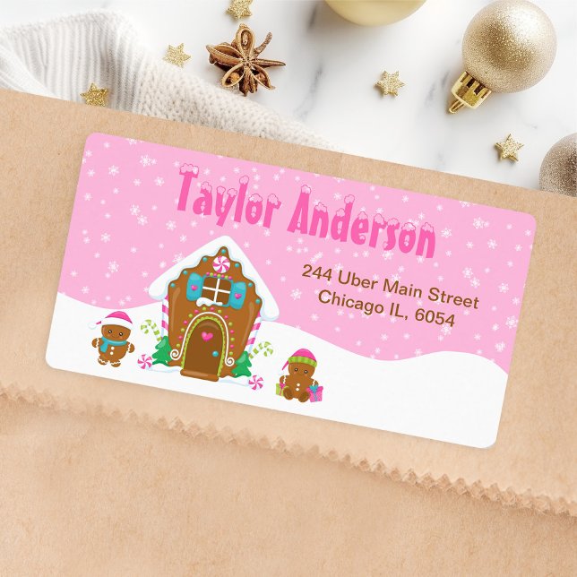 Étiquette Maison en pain d'épice de Noël rose vif (Créateur téléchargé)
