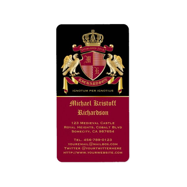 Étiquette Make Your Own Coat of Arms Red Gold Eagle Emblème (Devant)