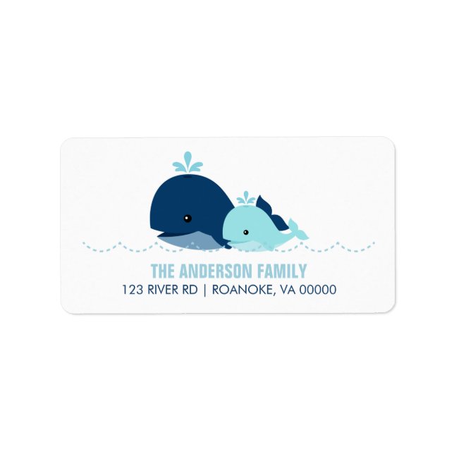 Étiquette Maman et Baby Whale Baby shower {blue} (Devant)