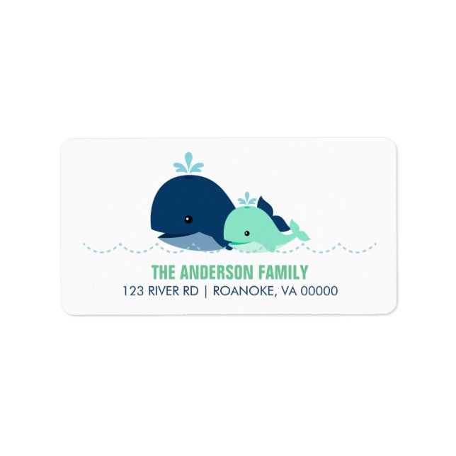 Étiquette Maman et Baby Whale Baby shower {green} (Devant)