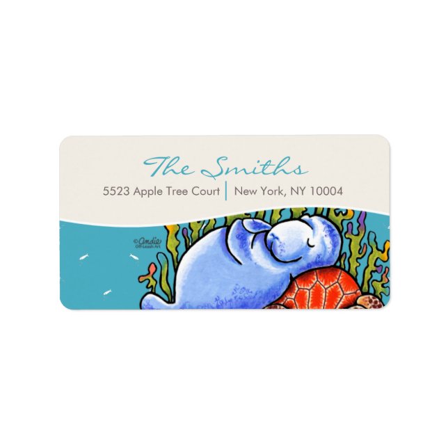 Étiquette Manatee Sea Turtle Fishers Sea Blue (Devant)