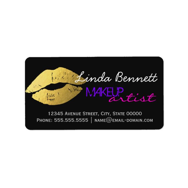 Étiquette Maquillage - Sassy Gold Lips Dark Thème Style (Devant)