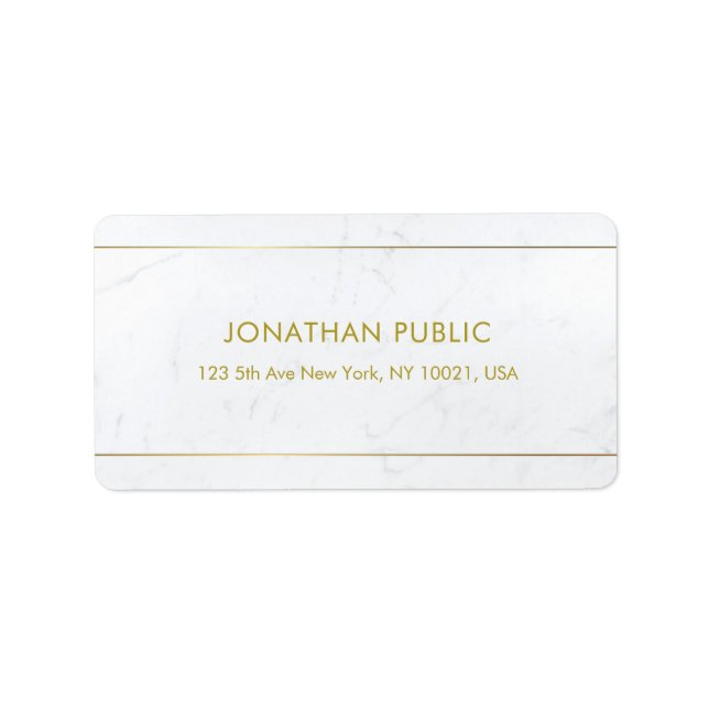 Étiquette Marbre blanc moderne chic Gold Texte minimaliste (Devant)