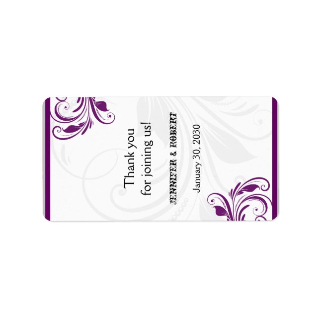 Étiquette Mariage à lèvres en argent et violet (Devant)