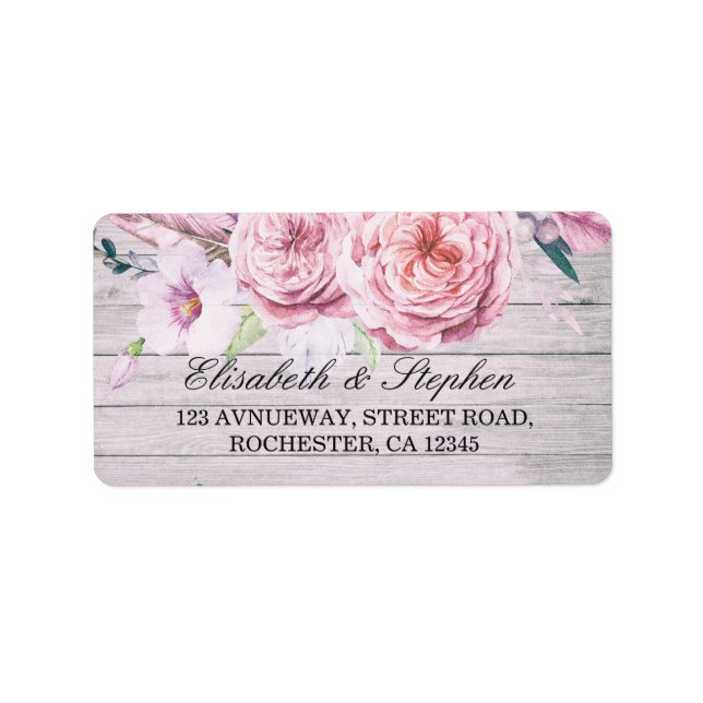 Étiquette Mariage Adresse Aquarelle Boho Floral Bois rustiqu (Devant)