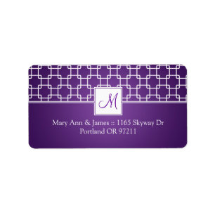 Étiquette Mariage Adresse Monogram Trellis Motif Purple