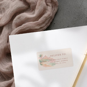 Étiquette Mariage aquarelle à la plage de l'île du coucher d