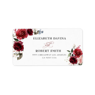 Étiquette Mariage blanc rustique à la florale rouge