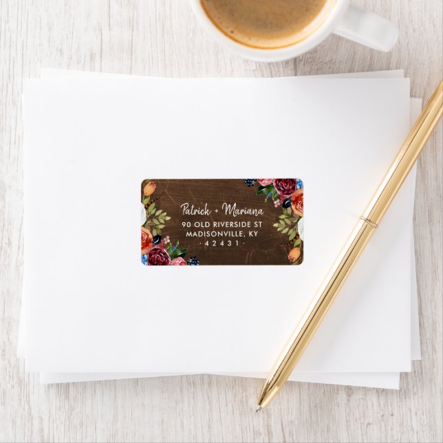 Étiquette Mariage Boho Blooms d'automne Adresse de retour (En situation)
