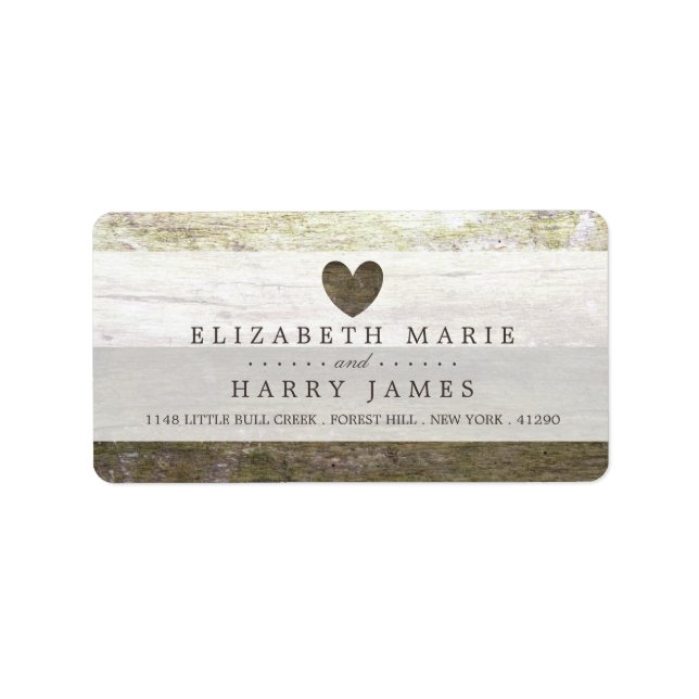 Étiquette Mariage Country Wood Heart (Devant)