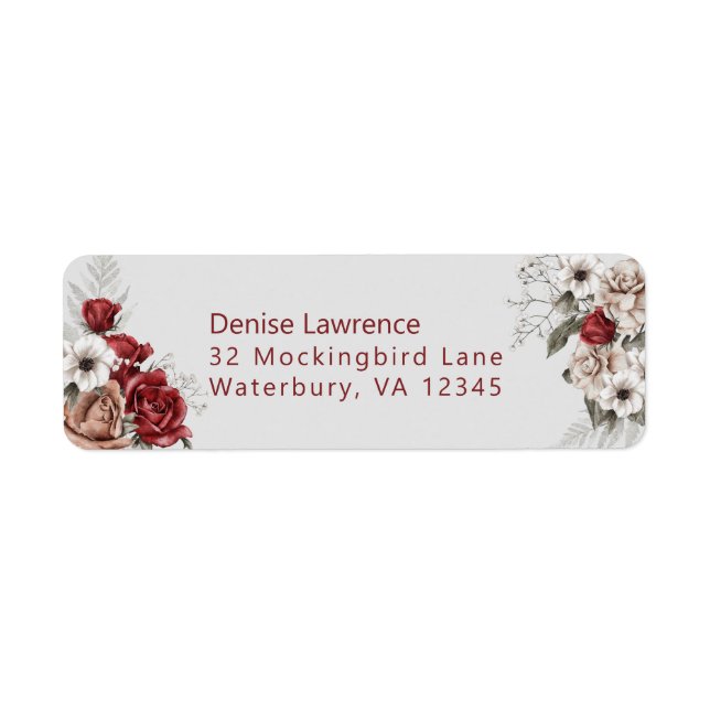 Étiquette Mariage de Burgundy Blush et White Roses (Devant)