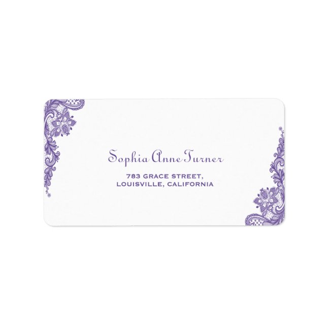 Étiquette Mariage de dentelle ultra violet moderne (Devant)