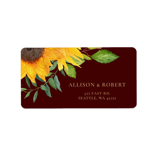 Étiquette Mariage de tournesols de Bourgogne rustique (Devant)