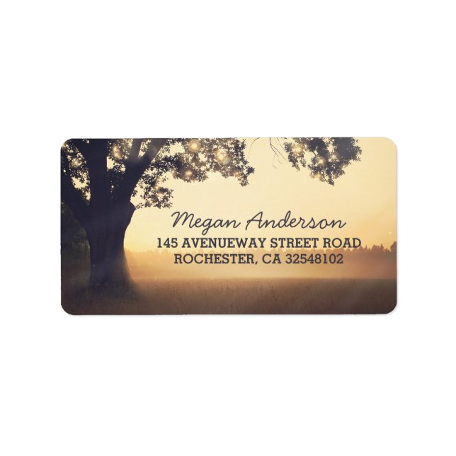 Étiquette Mariage de voyants de chaîne d'arbre rustique (Devant)