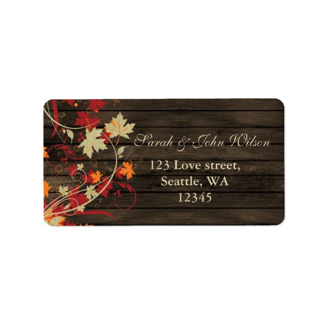 Étiquette Mariage Feuilles d'Automne Bois de Grange Rustique (Devant)