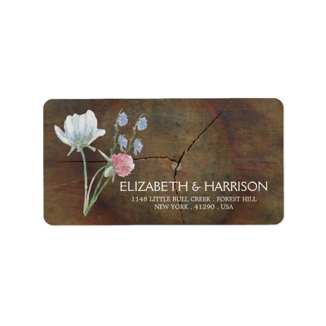 Étiquette Mariage fleur sauvage en bois de chêne (Devant)