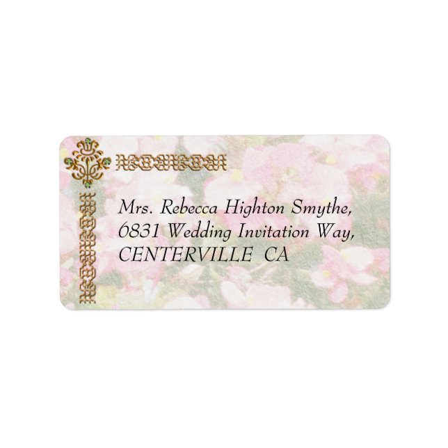Étiquette Mariage fleuri à bijoux d'or (Devant)