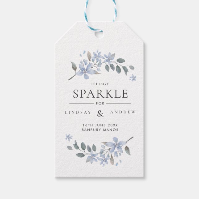 Étiquette Mariage floral bleu Aquarelle (Devant)