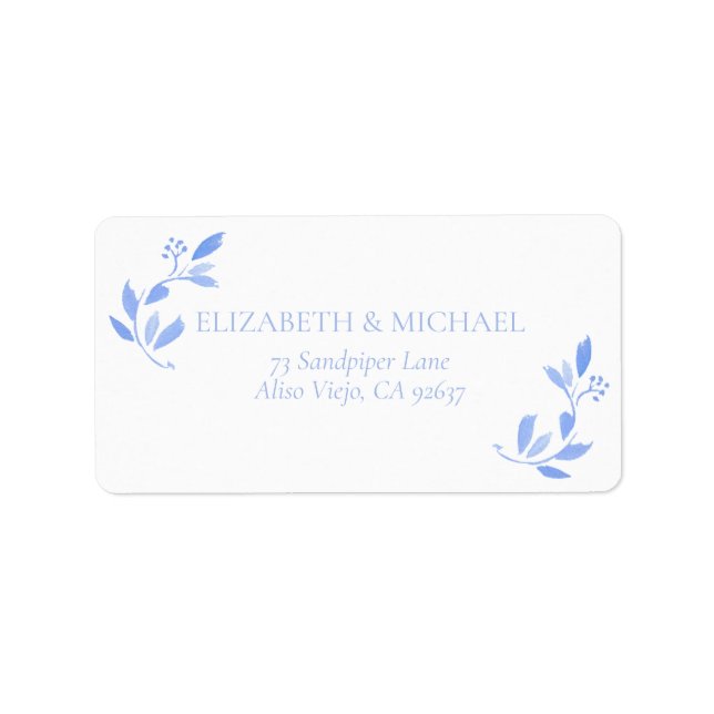 Étiquette Mariage Floral bleu français Adresse (Devant)