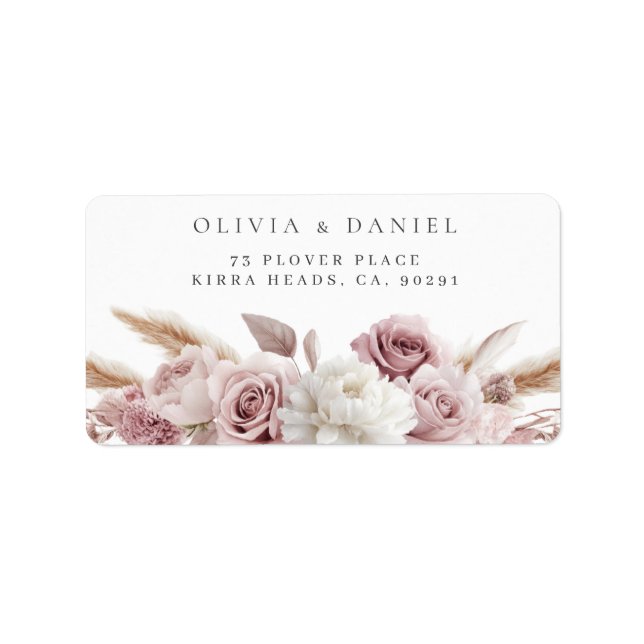 Étiquette Mariage Floral Blush Rose Adresse de retour (Devant)