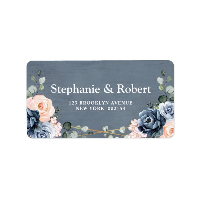 Étiquette Mariage floral géométrique bleu foncé (Devant)